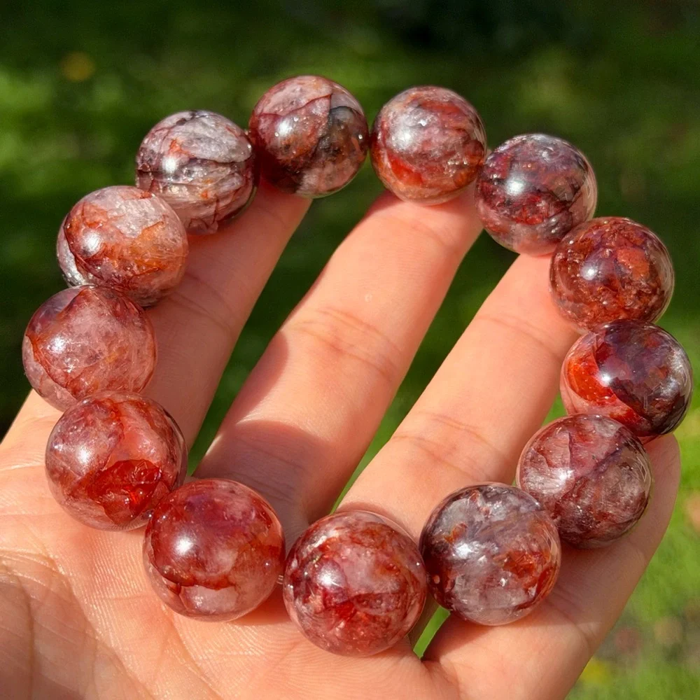17.5mm chunky‎ stretchable fire quartz bracelet 0818